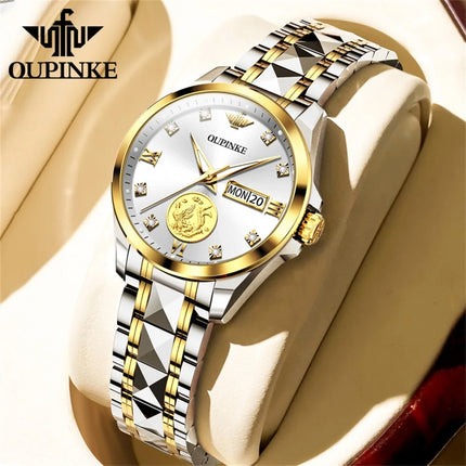 OUPINKE 3259 Real Gold Automatic Mechanical Watch for Women Ladies Hand Clock Original Luxury Tungsten Steel Strap Watch Women