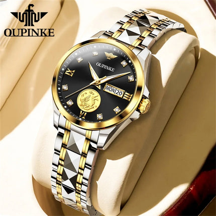 OUPINKE 3259 Real Gold Automatic Mechanical Watch for Women Ladies Hand Clock Original Luxury Tungsten Steel Strap Watch Women