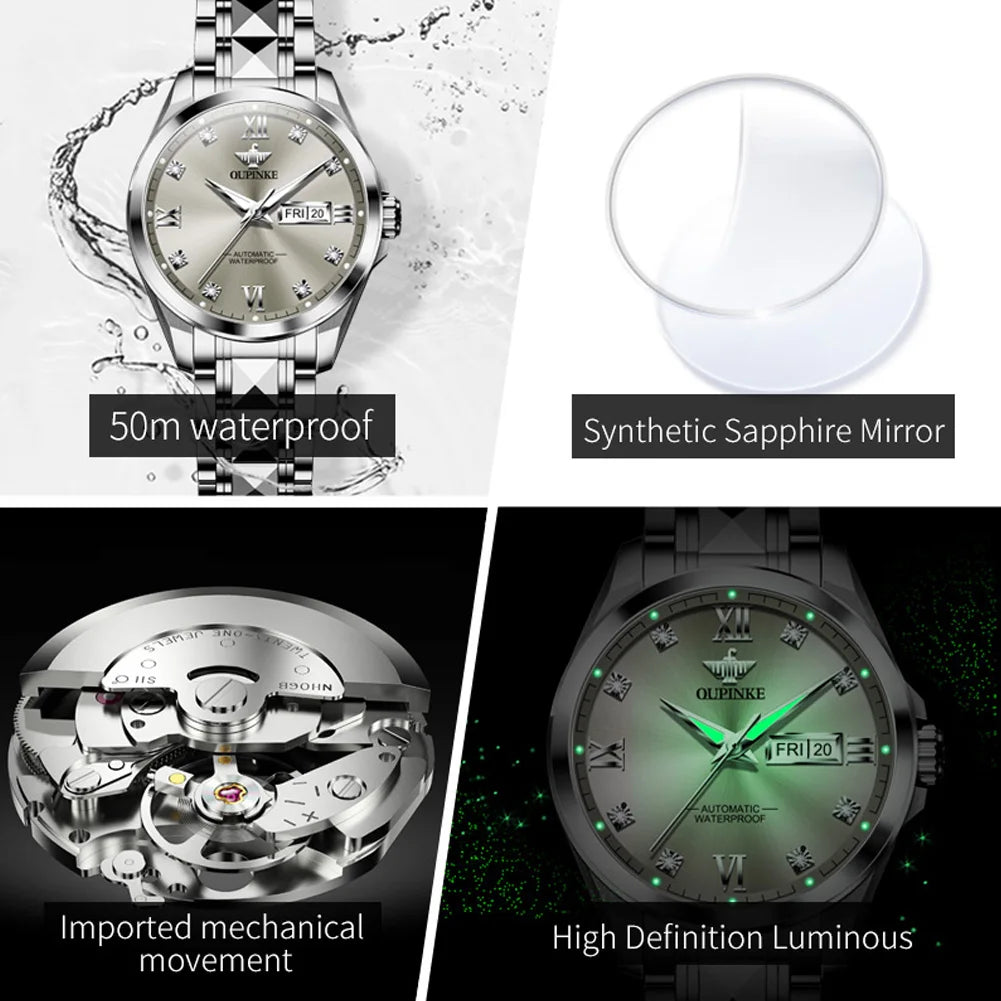 OUPINKE Women's Watches Elegant Luxury Original Automatic Mechanical Wristwatch for Ladies Waterproof Luminous Date Sapphire New