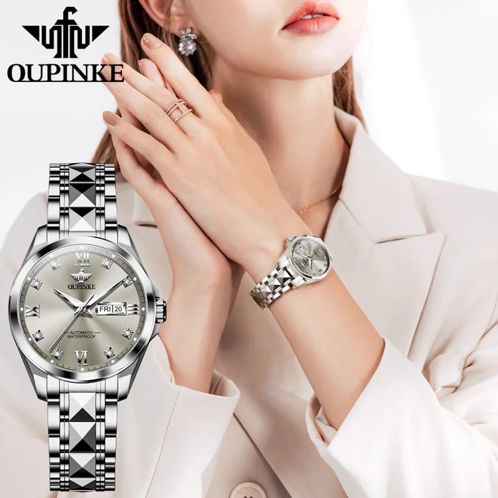 OUPINKE Women's Watches Elegant Luxury Original Automatic Mechanical Wristwatch for Ladies Waterproof Luminous Date Sapphire New