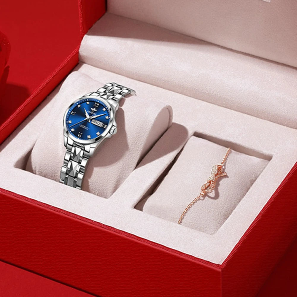 OUPINKE Women's Watches Elegant Luxury Original Automatic Mechanical Wristwatch for Ladies Waterproof Luminous Date Sapphire New