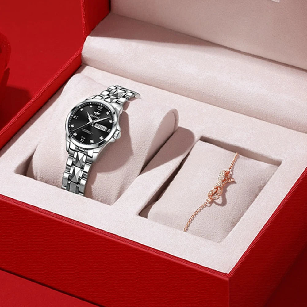 OUPINKE Women's Watches Elegant Luxury Original Automatic Mechanical Wristwatch for Ladies Waterproof Luminous Date Sapphire New