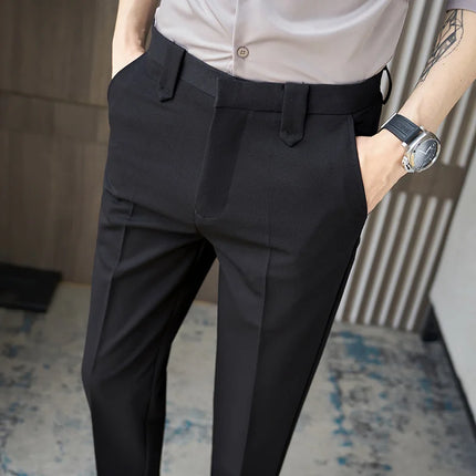 Pantalon Homme 36-28 Summer Ankle Length Slim Fit Business Men Clothes Suit Pants Simple All Match Formal Wear Straight Trousers