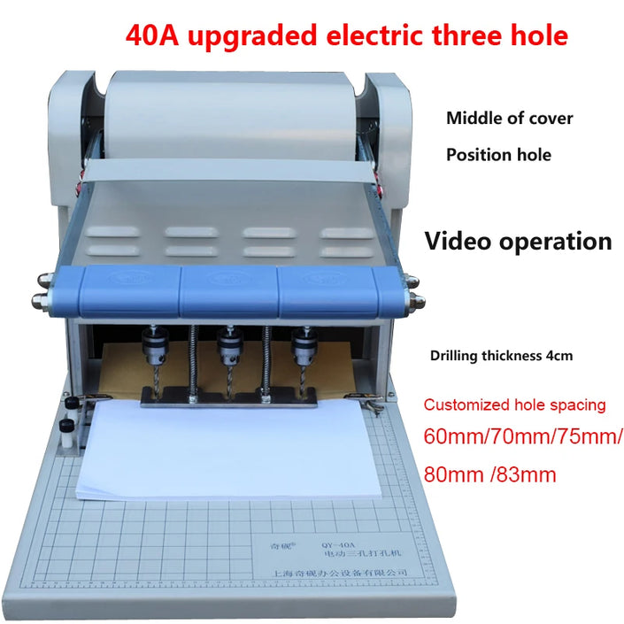 QY-3108 Electric Punching Machine Three Hole Heavy Duty Punch With Adjustable Hole Spacing QY-40S File Binding Machine