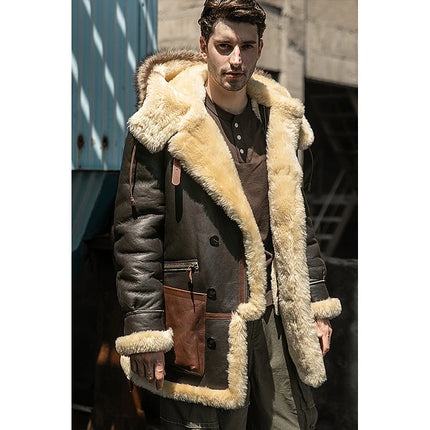 Retro Pilot Genuine Leather Jacket Sheepskin and Fur Men's Coat Real Leather Fur 26mm Thickened 2022 Winter Shearling Overcoat