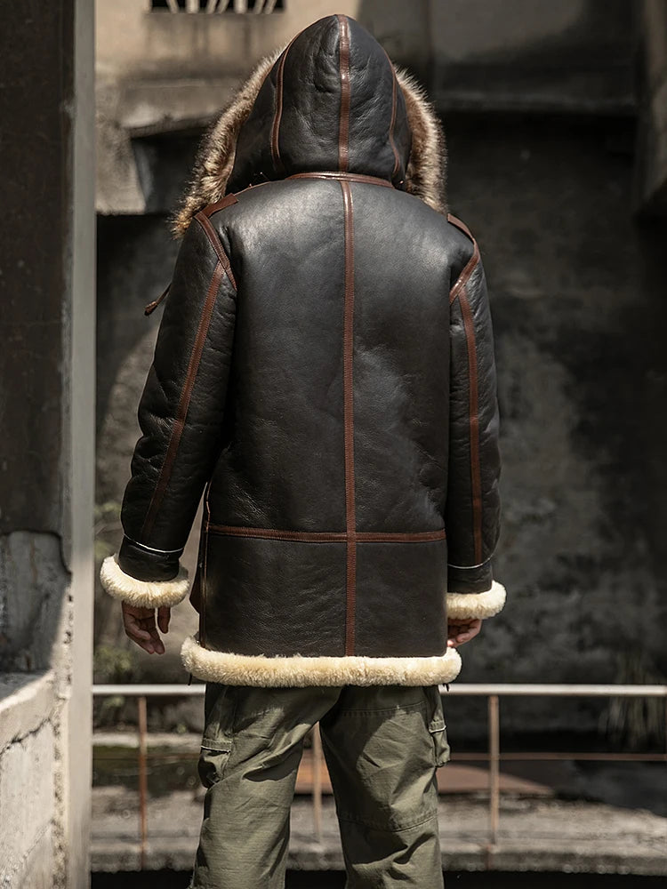 Retro Pilot Genuine Leather Jacket Sheepskin and Fur Men's Coat Real Leather Fur 26mm Thickened 2022 Winter Shearling Overcoat