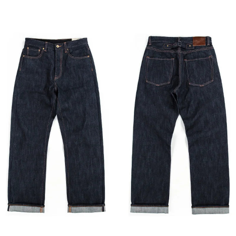 Waist Men's Jeans Middle 23OZ Heavy Weight Selvedged Denim Bukleback Straight Jeans Amekaji Cowboy Motorcycle Cargo Pants