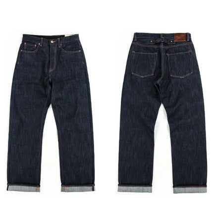 Waist Men's Jeans Middle 23OZ Heavy Weight Selvedged Denim Bukleback Straight Jeans Amekaji Cowboy Motorcycle Cargo Pants