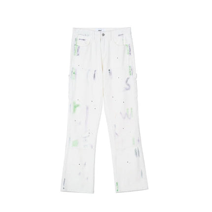 Street High Micro Flared Pants Speckled Stitched White Jeans Hip Hop Loose Men's Long Pants 2022 New Spring Bittoms 2A0828