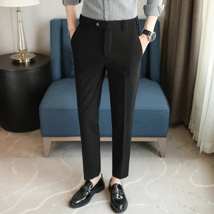 2024 Spring Men's Business Social Set Pants Formal Slim Fit Wedding Pants Men's Fashion Casual Solid Color Versatile Pants