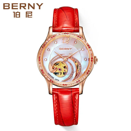 BERNY Automatic Self-winding Women Watch Skeleton Miyota Luxury Gold Watch Lady Sapphire Waterproof Mechanical Watch for Women
