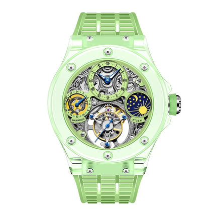 Haofa Tourbillon Crystal Mechanical Colorful Watch for Men Hollow straight in Skeleton Painted Roman numerals day and night 2231