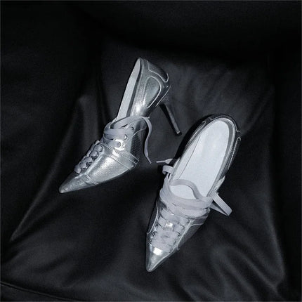 Strappy Silver Elegant High Heels Elegant Retro Design Pointed Toe Pumps Women Stiletto Sandals Sandalias Mujer Verano