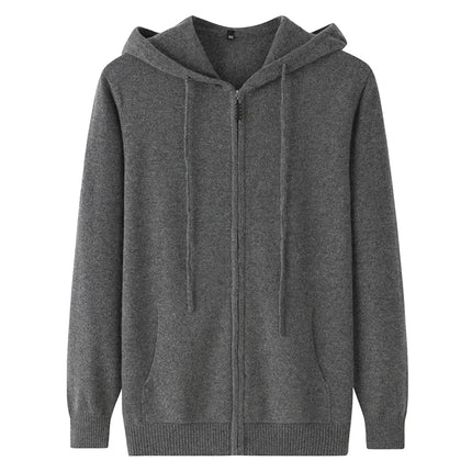 Hooded~Cashmere Sweater Men's 100% Pure Cashmere Cardigan Knitted Sweater Coat