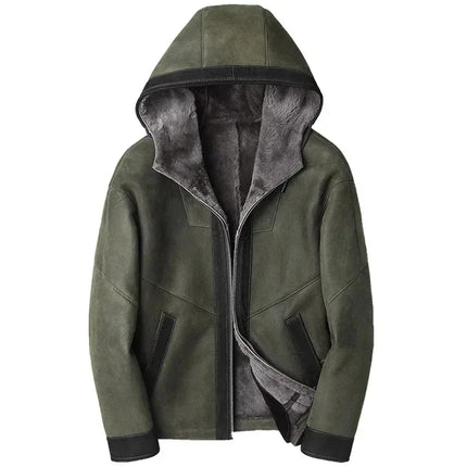Winter Shearling Genuine Leather Jacket Men Real Fur Coat Hooded Natural Sheep Coats Warm leather jackets for men