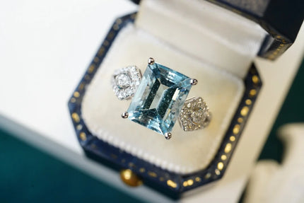 SX Jewellery Solid 18K White Gold Nature 3.13ct Blue Aquamarine Gemstones Rings for Women Fine Jewelry Presents