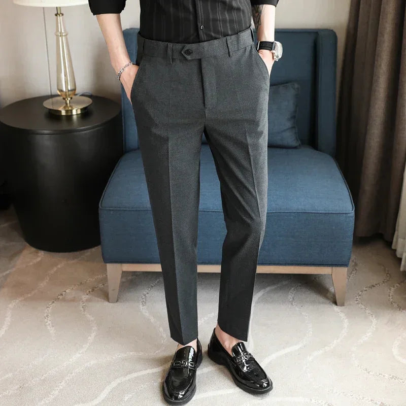 2024 Spring Men's Business Social Set Pants Formal Slim Fit Wedding Pants Men's Fashion Casual Solid Color Versatile Pants