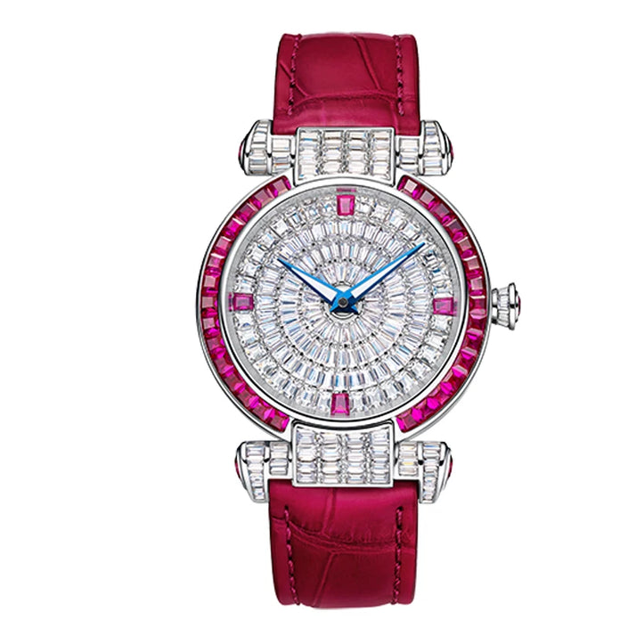 TIELBO Automatic Movement Mechanical Watch for Women Lab-Grown Crystals Women Watches Sapphire Mirror Waterproof Fashion Diamond
