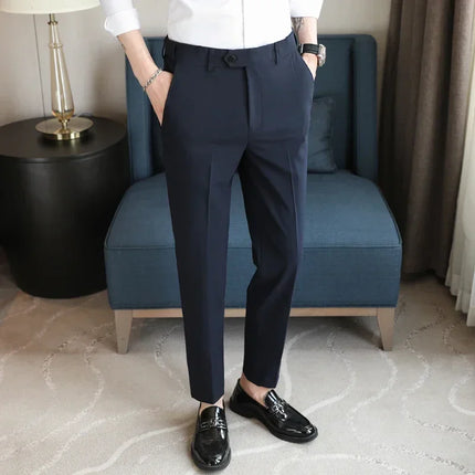 2024 Spring Men's Business Social Set Pants Formal Slim Fit Wedding Pants Men's Fashion Casual Solid Color Versatile Pants