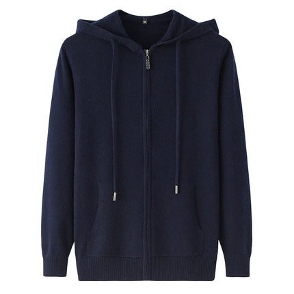 Hooded~Cashmere Sweater Men's 100% Pure Cashmere Cardigan Knitted Sweater Coat