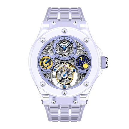 Haofa Tourbillon Crystal Mechanical Colorful Watch for Men Hollow straight in Skeleton Painted Roman numerals day and night 2231
