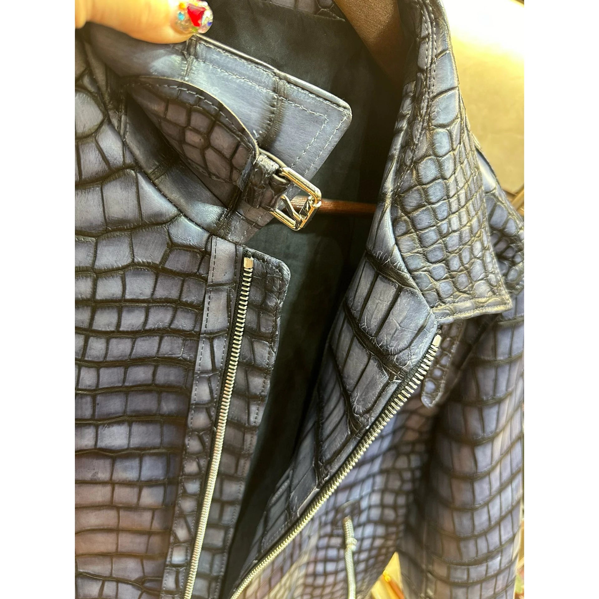 Seetoo High-end Custom Crocodile Leather Jacket  Hand-brushed Custom Deerskin Lining Alligator