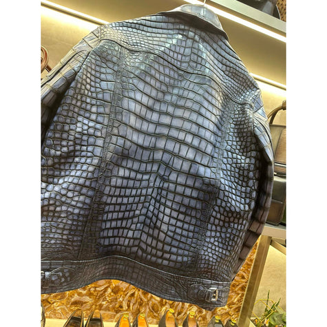 Seetoo High-end Custom Crocodile Leather Jacket  Hand-brushed Custom Deerskin Lining Alligator