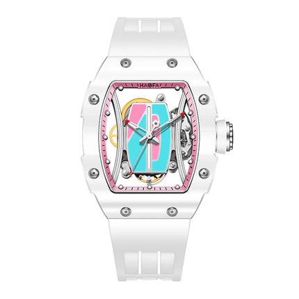 Haofa Ladies Automatic Watch Hollow Colorful Dial Ceramic Bezel Sapphire Waterproof Mechanical Watch Skeleton Women's Watch 1991