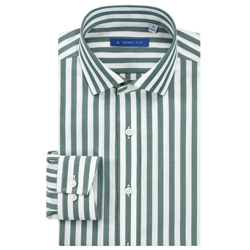 Smart Five Windsor Collar Dress Shirts Men Slim Fit Long Sleeve Cotton Striped Shirts Man Office Formal Camisa Masculina