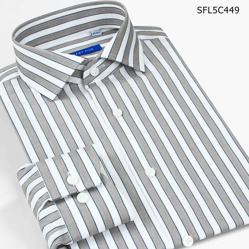 Smart Five Windsor Collar Dress Shirts Men Slim Fit Long Sleeve Cotton Striped Shirts Man Office Formal Camisa Masculina