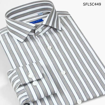 Smart Five Windsor Collar Dress Shirts Men Slim Fit Long Sleeve Cotton Striped Shirts Man Office Formal Camisa Masculina