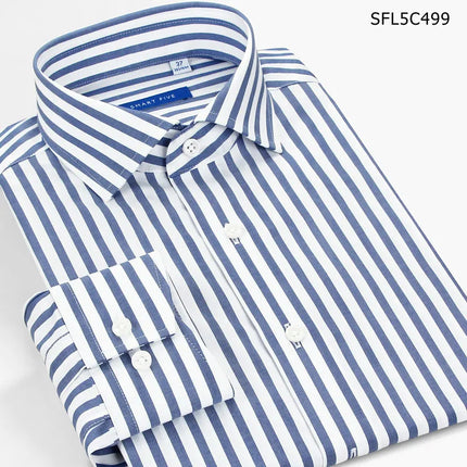 Smart Five Windsor Collar Dress Shirts Men Slim Fit Long Sleeve Cotton Striped Shirts Man Office Formal Camisa Masculina