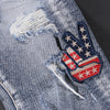 Street Style Fashion Men Jeans Retro Blue Elastic Slim Fit Destroyed Ripped Jeans Men Patches Designer Hip Hop Denim Punk Pants
