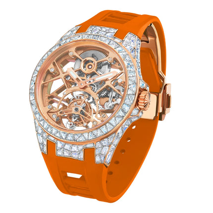 TIELBO Skeleton Flying Tourbillon Movement Mechanical Watches Diamonds Watch For Men Waterproof Lab-Grown Crystals Case Sapphire
