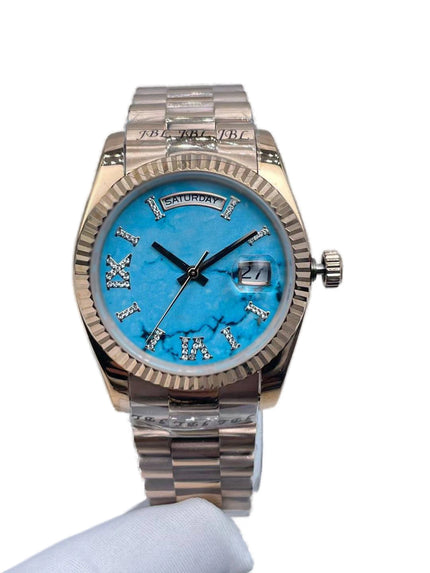 Timepiece for the Modern Lady - Ladies Diamond Face Watch, 36mm Dial, Calendar Window, Folding Buckle