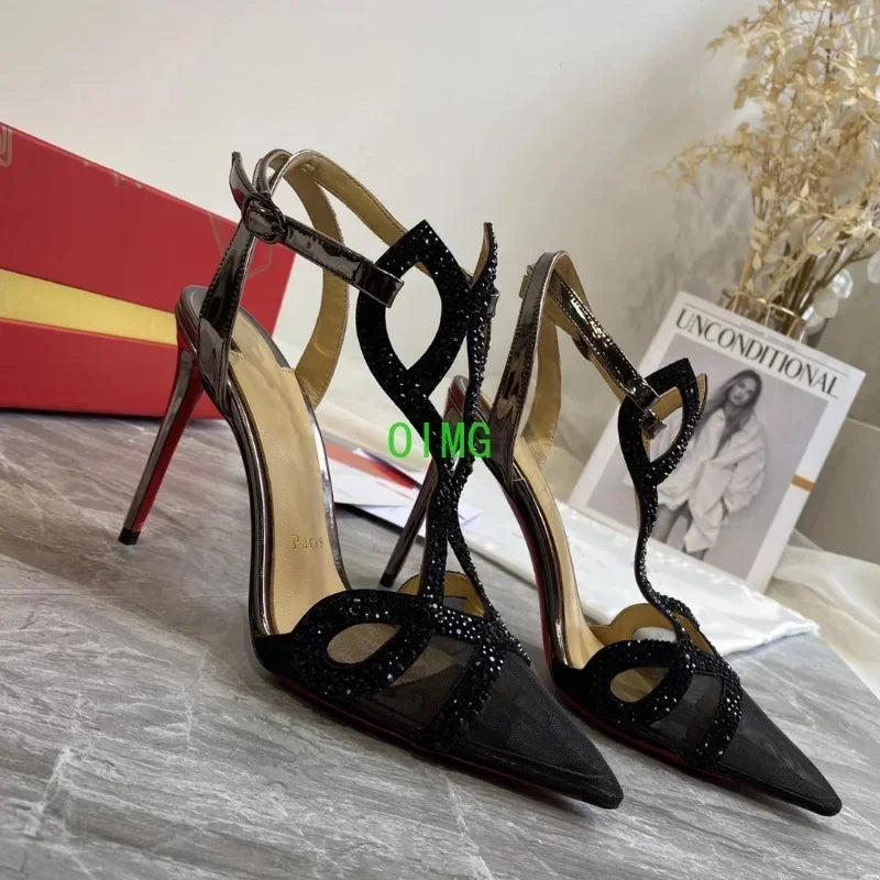 Top Quality Womens High Heels Luxury Fashion Ladies Crystal Glisten Red Sole Shoes Classic Retro Designer 0-12cm High heel
