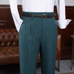 Vintage Green Gold Stripe Double Breasted Men's Suit Set Worsted Wool Blazer and Casual Suit Pants