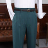 Vintage Green Gold Stripe Double Breasted Men's Suit Set Worsted Wool Blazer and Casual Suit Pants