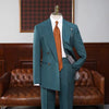 Vintage Green Gold Stripe Double Breasted Men's Suit Set Worsted Wool Blazer and Casual Suit Pants
