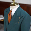 Vintage Green Gold Stripe Double Breasted Men's Suit Set Worsted Wool Blazer and Casual Suit Pants