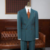 Vintage Green Gold Stripe Double Breasted Men's Suit Set Worsted Wool Blazer and Casual Suit Pants
