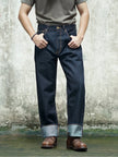 Waist Men's Jeans Middle 23OZ Heavy Weight Selvedged Denim Bukleback Straight Jeans Amekaji Cowboy Motorcycle Cargo Pants
