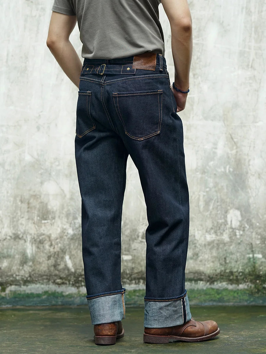 Waist Men's Jeans Middle 23OZ Heavy Weight Selvedged Denim Bukleback Straight Jeans Amekaji Cowboy Motorcycle Cargo Pants