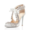 White Satin Crystal Fringe High Heel Shoes Rhinestone Chain Beaded Lace Up Pointed Toe Thin Heels Women Wedding Bride Shoes