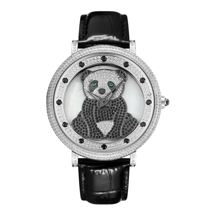 Women Fashion Quartz Watch Genuine Leather Strap Buckle Zircon Diamonds Round Casual Office Ladies Wrist Watch
