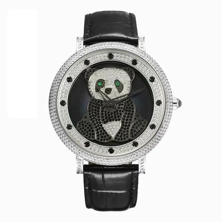 Women Fashion Quartz Watch Genuine Leather Strap Buckle Zircon Diamonds Round Casual Office Ladies Wrist Watch