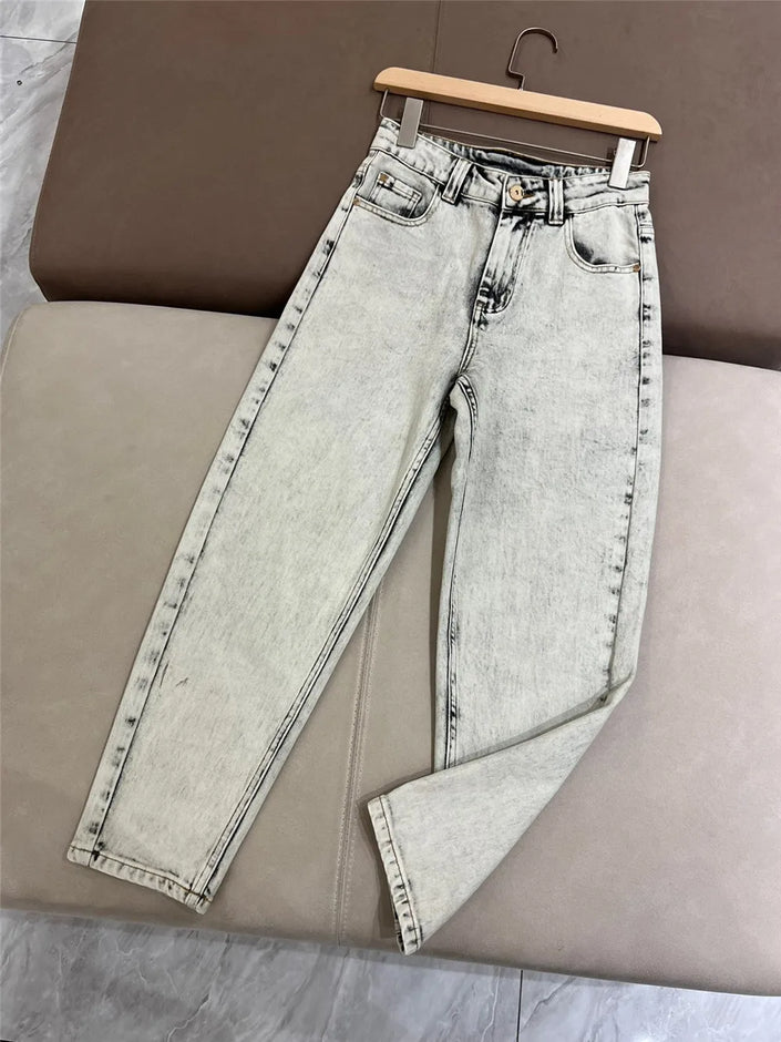 Women's High-Waisted Jeans, New Fashion, Straight Leg Pants, Female Clothing, 2024 B * C