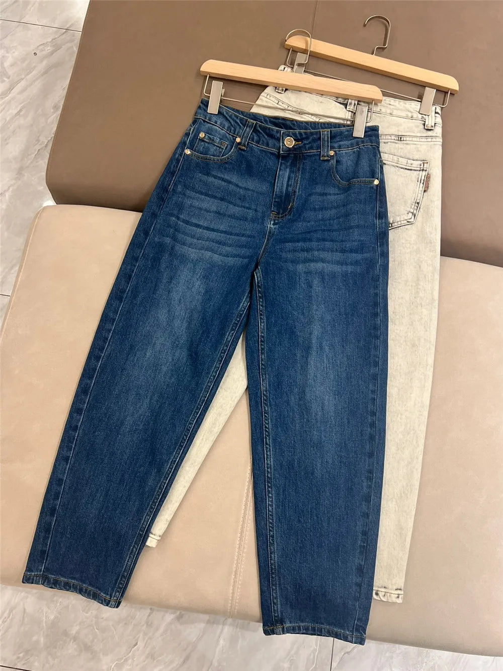 Women's High-Waisted Jeans, New Fashion, Straight Leg Pants, Female Clothing, 2024 B * C