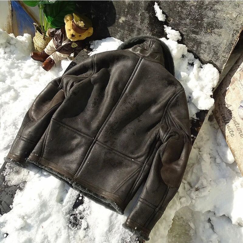 leather 100% genuine fur coat men jacket