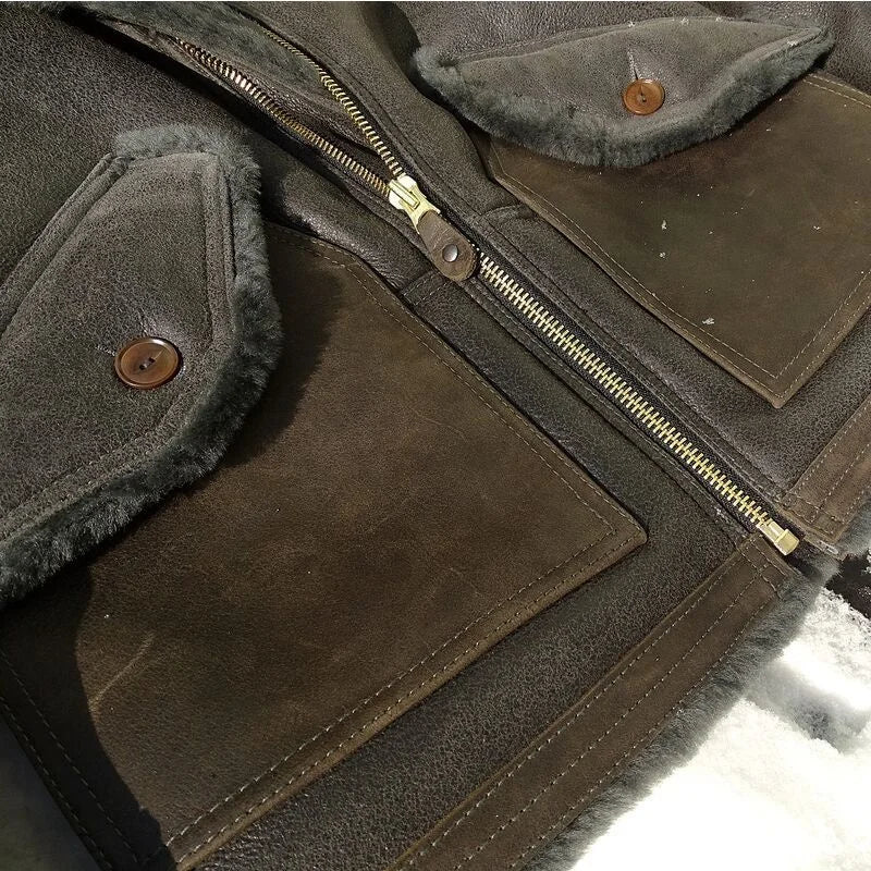 leather 100% genuine fur coat men jacket